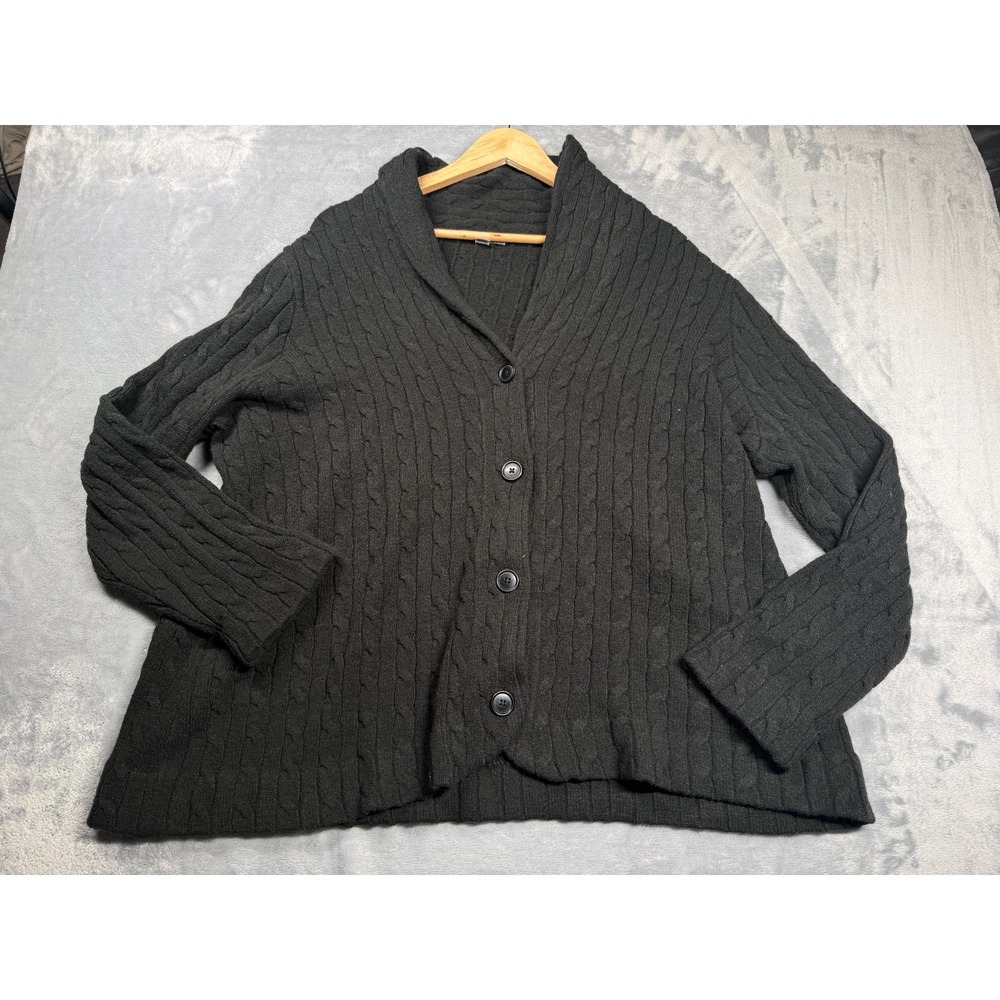 Jessica London Cardigan Sweater Womens 2X Black Cable Knit Shawl Collar American